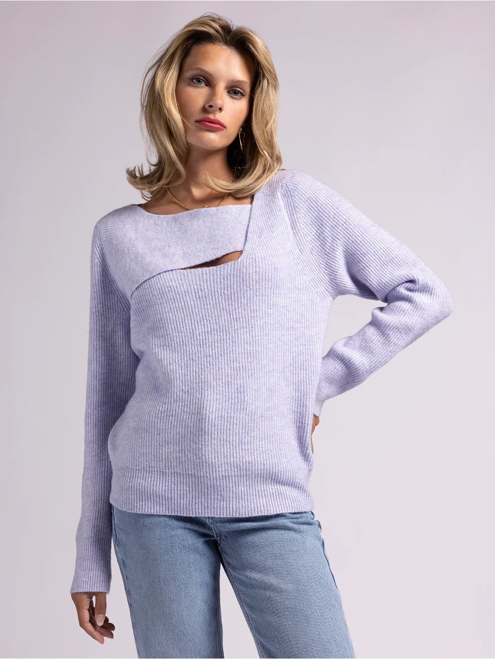 Weekend Los Angeles Asymmetrical Neck Line Sweater in Periwinkle